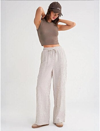 Pantalon taille haute rayé à cordon de serrage mixray