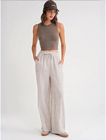 Pantalon taille haute rayé à cordon de serrage mixray