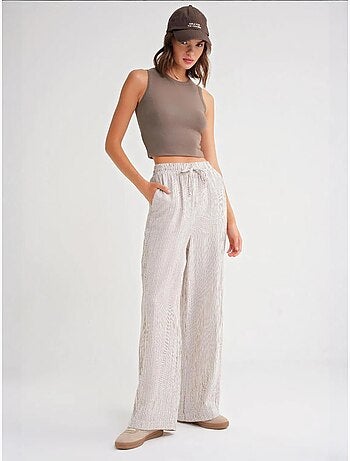 Pantalon taille haute rayé à cordon de serrage mixray