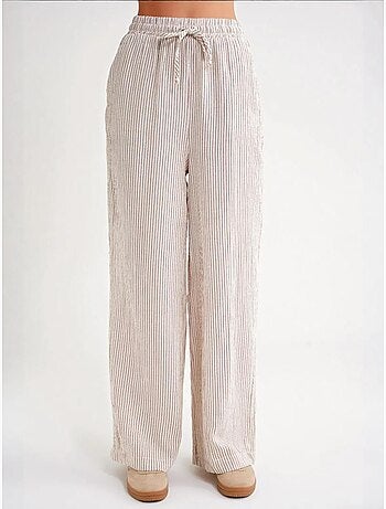Pantalon taille haute rayé à cordon de serrage mixray