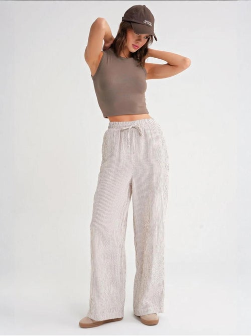 Pantalon taille haute rayé à cordon de serrage mixray - Kiabi Pantalon taille haute rayé à cordon de serrage mixray - Kiabi