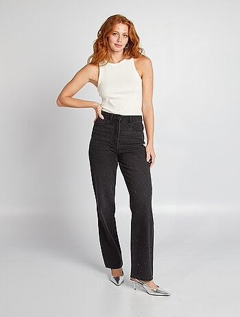 Pantalon taille haute straight avec strass - L32