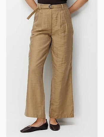 Pantalon taille haute texturé à jambes larges et ceinture mixray