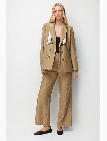 Pantalon taille haute texturé à jambes larges et ceinture mixray