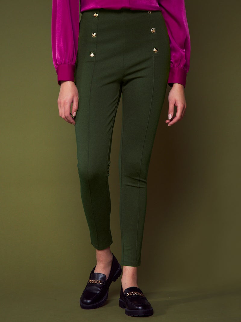 Pantalon taille hautes avec boutons fantaisie Kaki - Kiabi