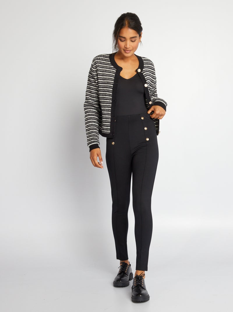 Pantalon taille hautes avec boutons fantaisie noir - Kiabi