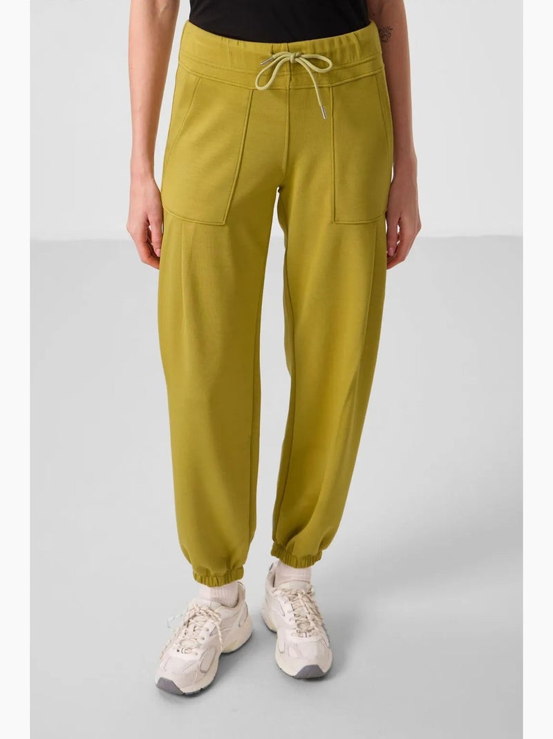 Pantalon taille mi-haute en crêpe, coupe décontractée, avec poche tommy Ambre - Kiabi