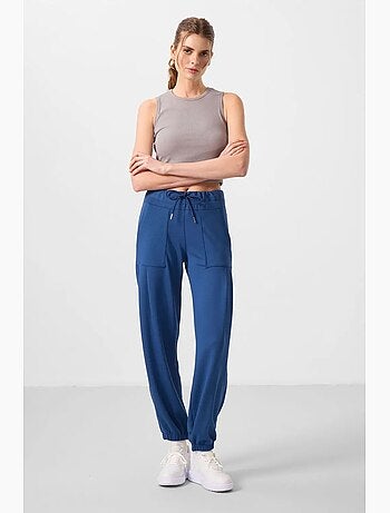 Pantalon taille mi-haute en crêpe, coupe décontractée, avec poche tommy