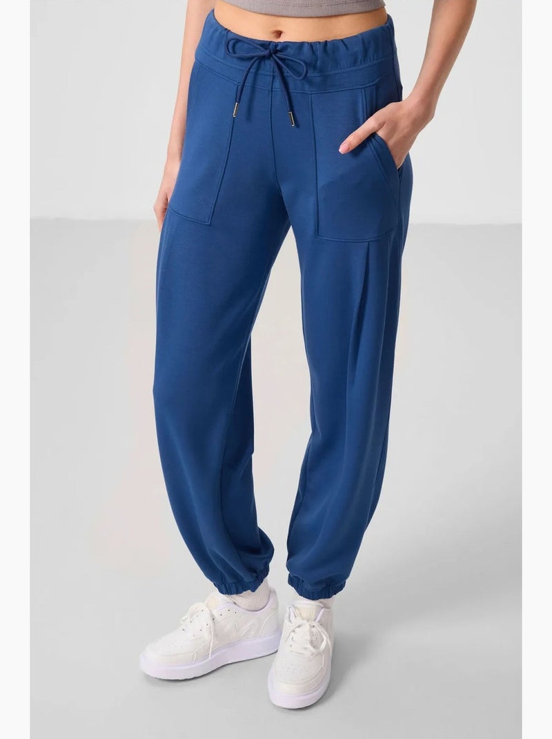 Pantalon taille mi-haute en crêpe, coupe décontractée, avec poche tommy Bleu - Kiabi