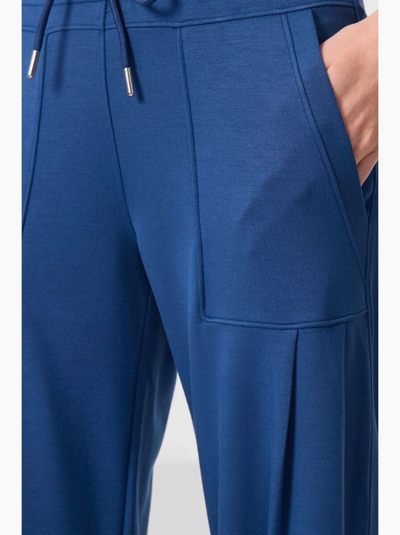 Pantalon taille mi-haute en crêpe, coupe décontractée, avec poche tommy Bleu - Kiabi