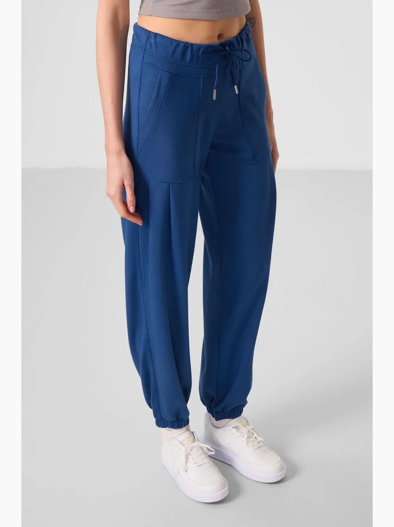 Pantalon taille mi-haute en crêpe, coupe décontractée, avec poche tommy Bleu - Kiabi
