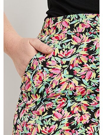 Pantalon taille semi-élastiquée satin fleuri - Afibel