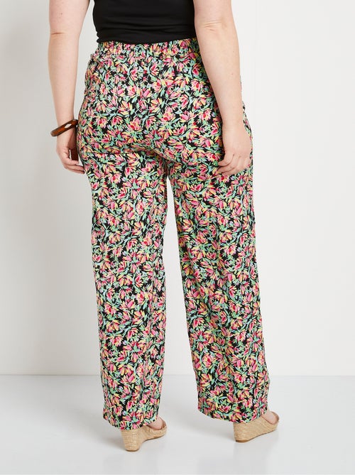 Pantalon taille semi-élastiquée satin fleuri - Afibel - Kiabi