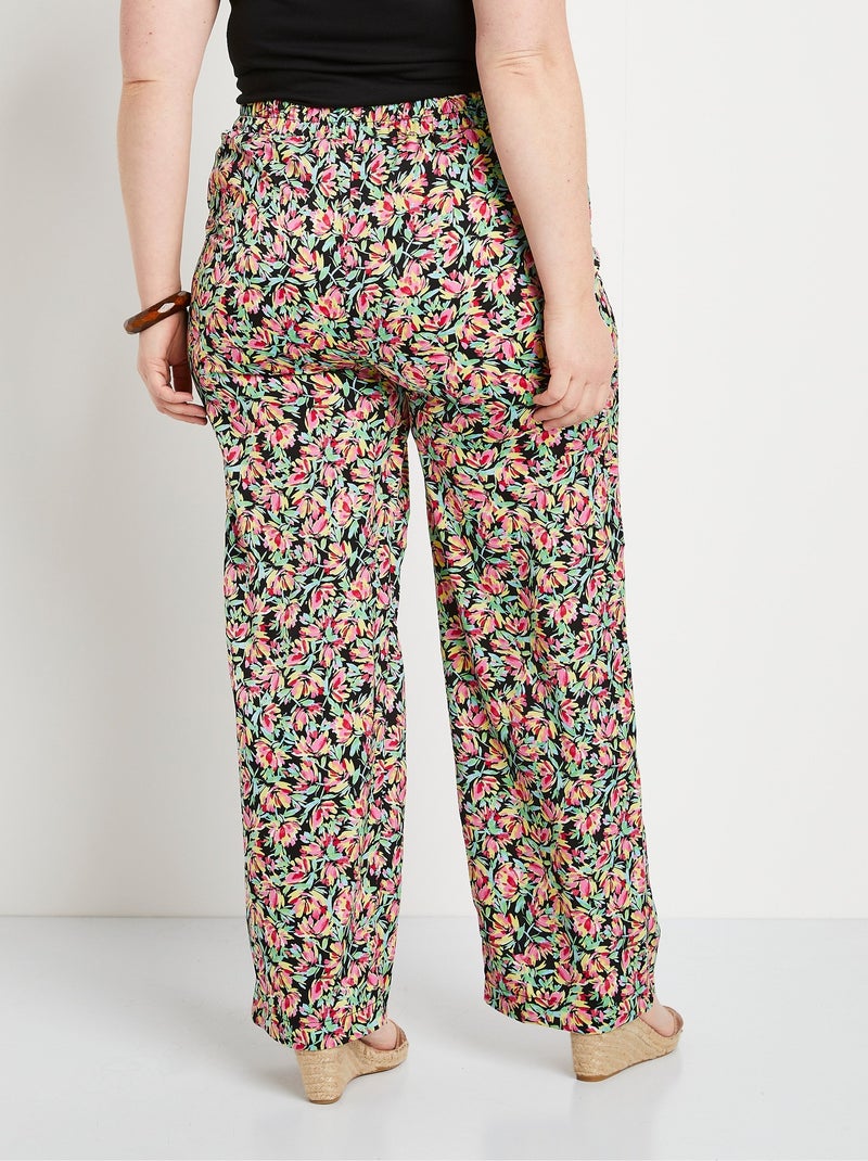 Pantalon taille semi-élastiquée satin fleuri - Afibel Vert - Kiabi