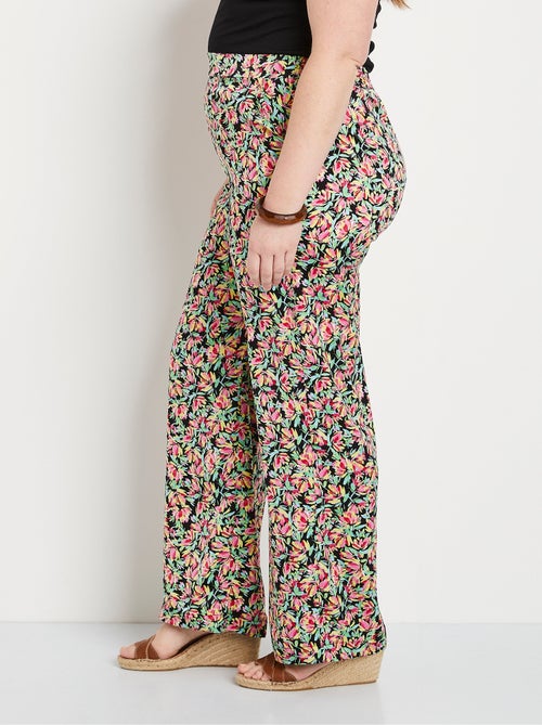 Pantalon taille semi-élastiquée satin fleuri - Afibel - Kiabi