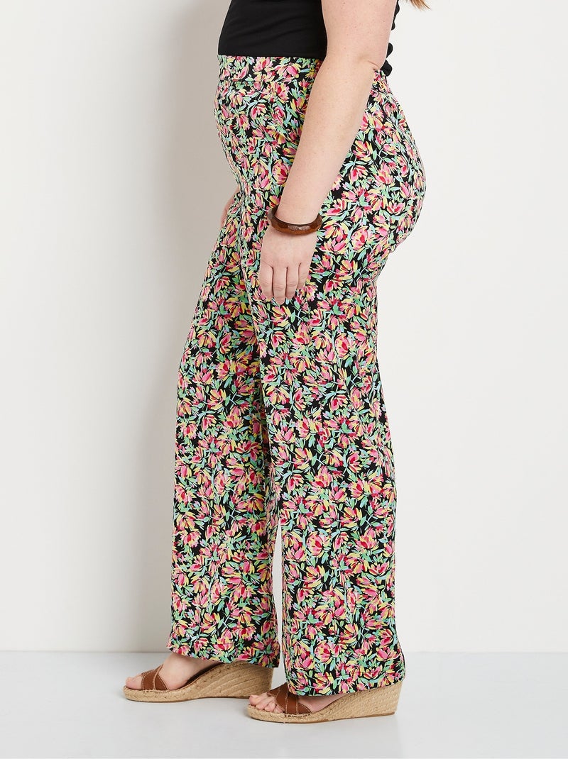 Pantalon taille semi-élastiquée satin fleuri - Afibel Vert - Kiabi