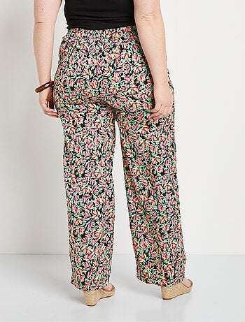 Pantalon taille semi-élastiquée satin fleuri