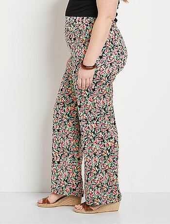 Pantalon taille semi-élastiquée satin fleuri