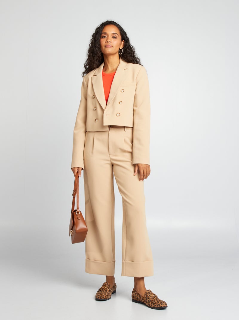 Pantalon tailleur avec revers Beige - Kiabi