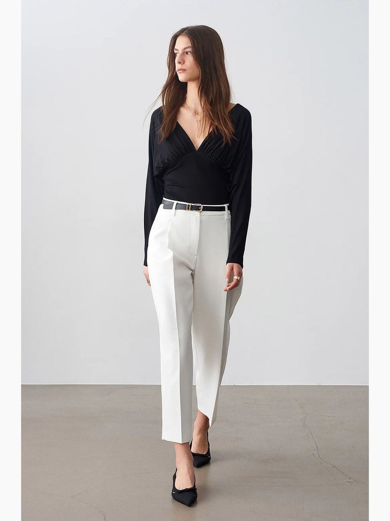 Pantalon tailleur femme droit avec plis dilvin Blanc cassé - Kiabi