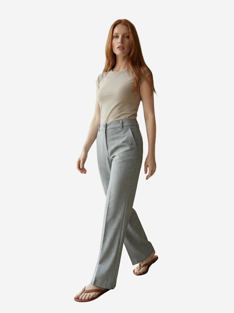 Pantalon tailleur taille mi-haute à jambe droite my fashion Gris - Kiabi