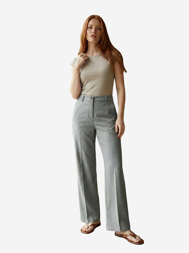 Pantalon tailleur taille mi-haute à jambe droite my fashion Gris - Kiabi