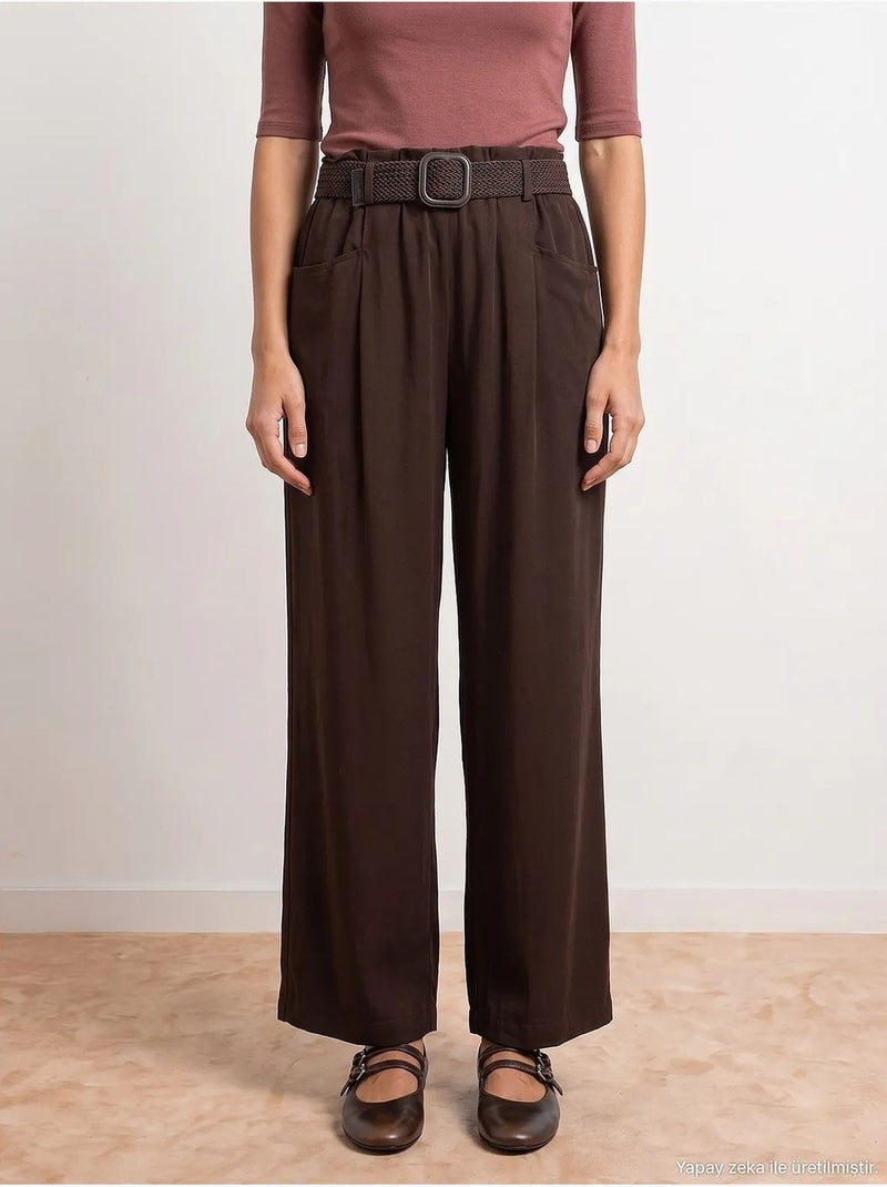 Pantalon tencel dilvin Marron chocolat - Kiabi