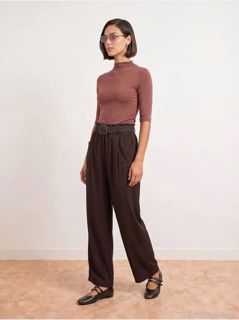 Pantalon tencel dilvin Marron chocolat - Kiabi