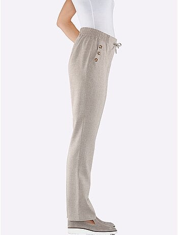 Pantalon texturé à ceinture élastique avec poches latérales et boutons - Taille courte - Moda Vilona