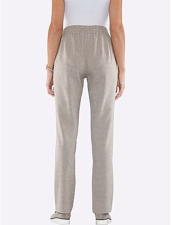 Pantalon texturé à ceinture élastique avec poches latérales et boutons - Taille courte - Moda Vilona