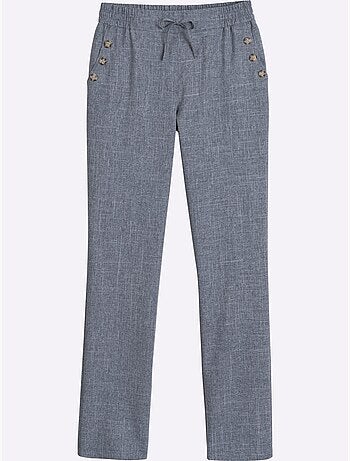 Pantalon texturé à ceinture élastique avec poches latérales et boutons - Taille courte - Moda Vilona