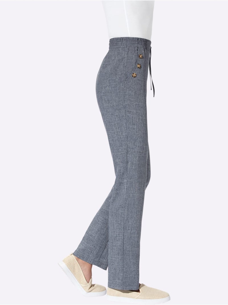 Pantalon texturé à ceinture élastique et poches arrondies avec boutons - Taille courte - Moda Vilona Bleu jean - Kiabi