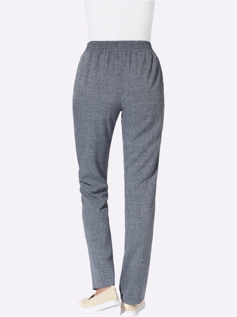 Pantalon texturé à ceinture élastique et poches arrondies avec boutons - Taille courte - Moda Vilona Bleu jean - Kiabi