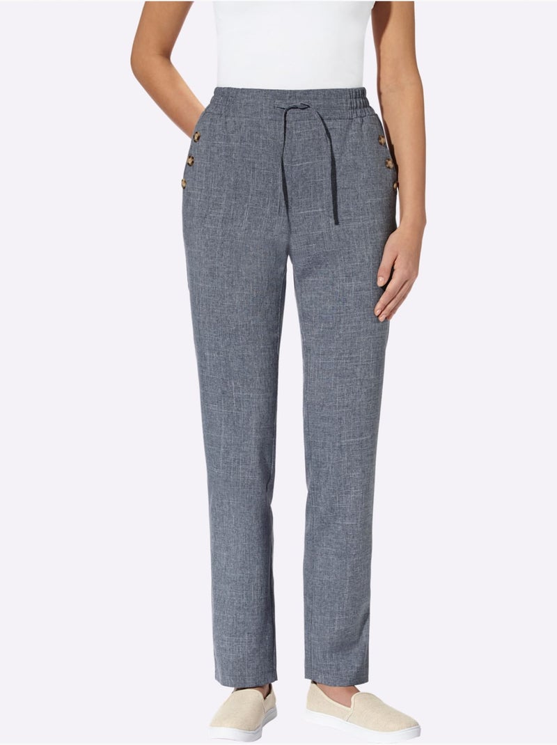 Pantalon texturé à ceinture élastique et poches arrondies avec boutons - Taille courte - Moda Vilona Bleu jean - Kiabi