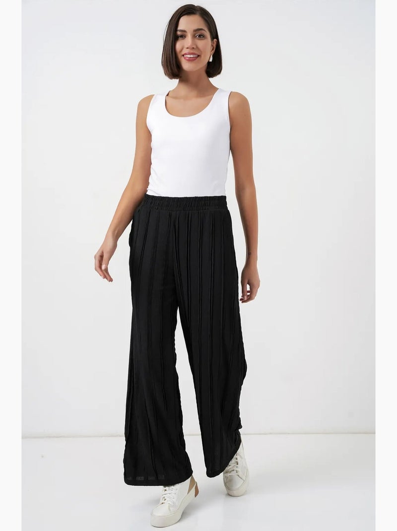 Pantalon texturé à jambes larges bdart Noir - Kiabi