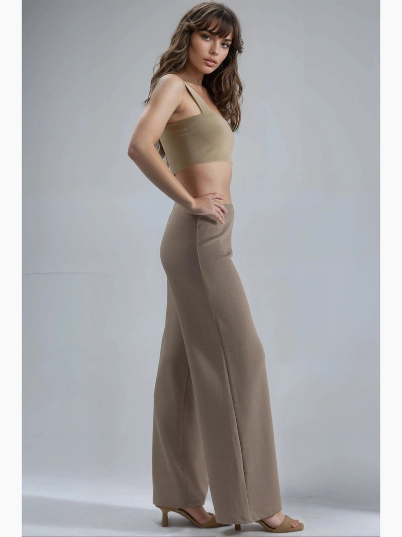 Pantalon texturé à jambes larges busem Marron clair - Kiabi