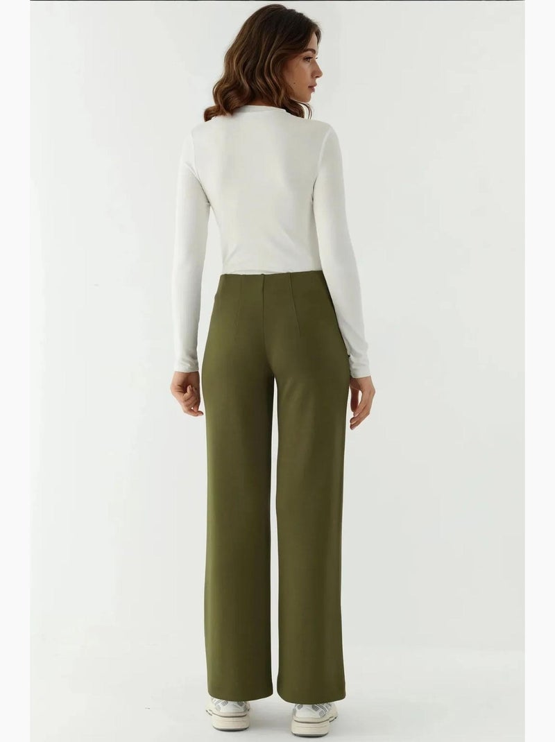 Pantalon texturé taille haute à jambes larges hiccup Kaki - Kiabi