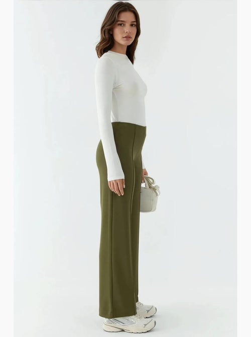 Pantalon texturé taille haute à jambes larges hiccup - Kiabi Pantalon texturé taille haute à jambes larges hiccup - Kiabi