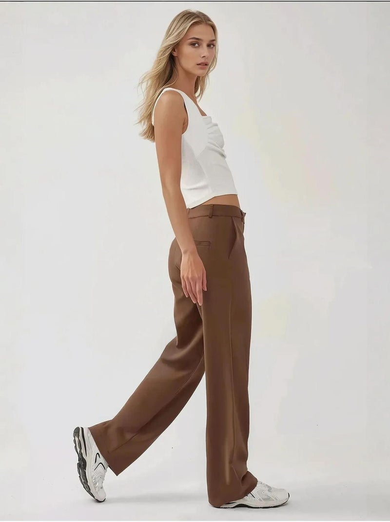 Pantalon tissé à jambe droite Marron - Kiabi
