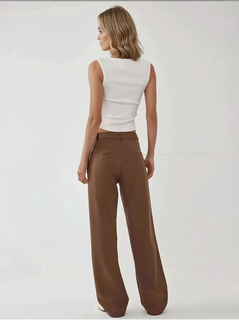 Pantalon tissé à jambe droite Marron - Kiabi