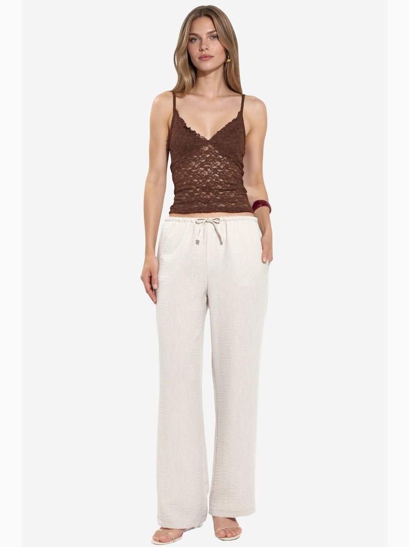 Pantalon tissé à jambe droite pour femme busem Crème - Kiabi