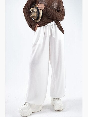 Pantalon tissé à jambe large avec taille à cordon de serrage busem