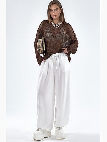 Pantalon tissé à jambe large avec taille à cordon de serrage busem