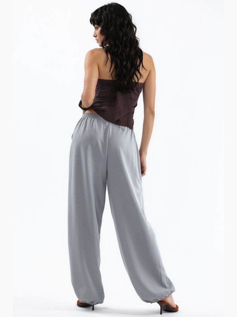 Pantalon tissé à jambe large avec taille à cordon de serrage busem Gris clair - Kiabi