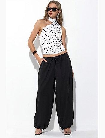 Pantalon tissé à jambe large avec taille à cordon de serrage busem