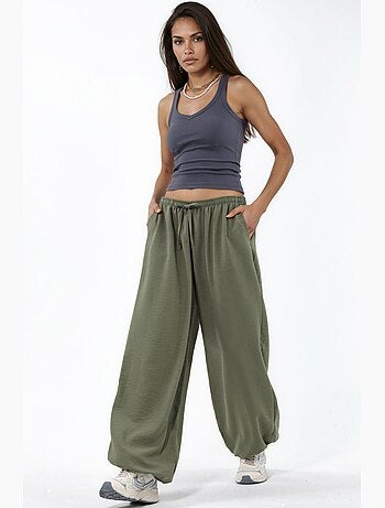Pantalon tissé à jambe large avec taille à cordon de serrage busem