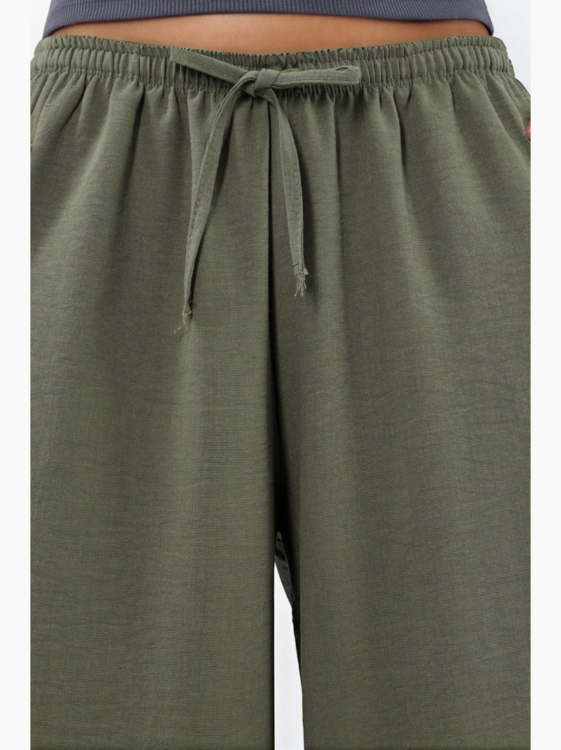Pantalon tissé à jambe large avec taille à cordon de serrage busem Vert - Kiabi