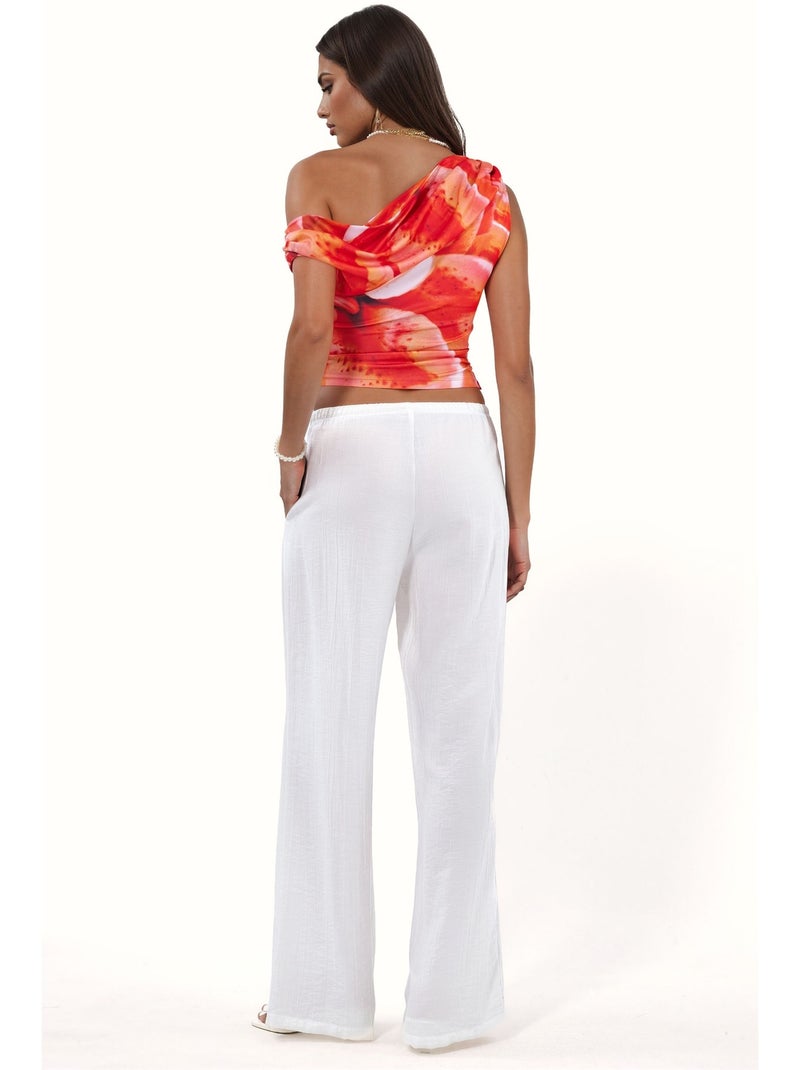 Pantalon tissé à jambe large pour femme busem Blanc - Kiabi