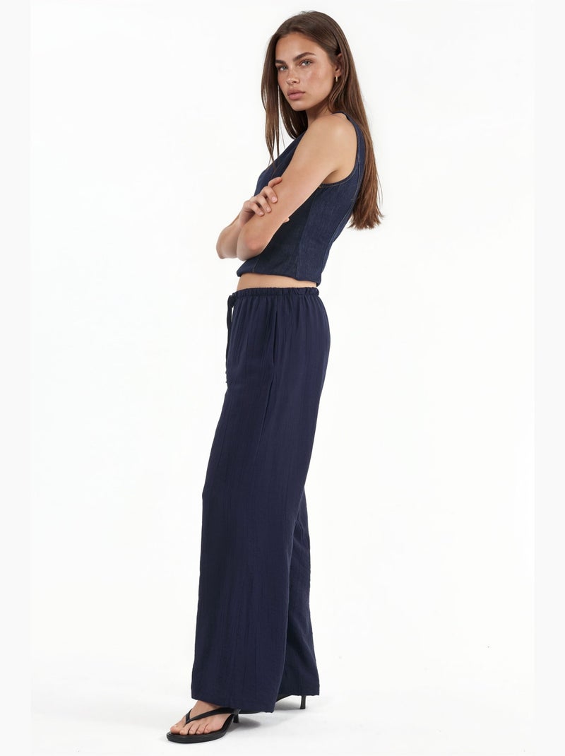 Pantalon tissé à jambe large pour femme busem Bleu marine - Kiabi