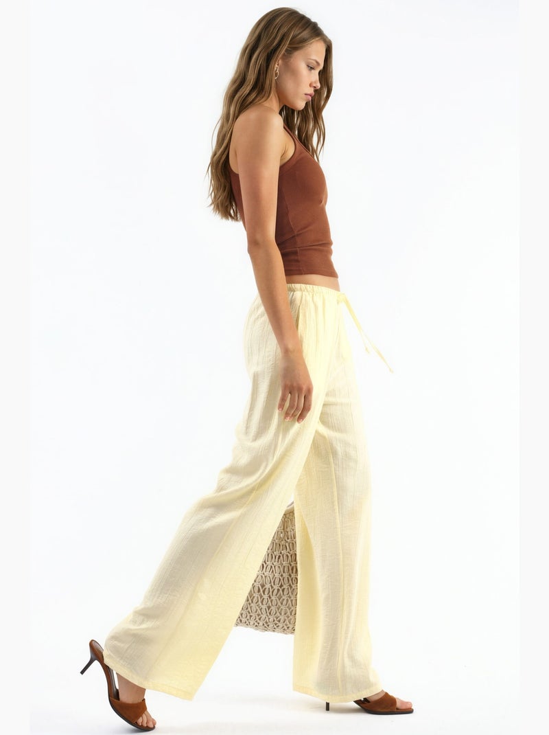 Pantalon tissé à jambe large pour femme busem Jaune citron - Kiabi